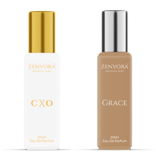 ZENVORA Premium Luxury Unisex Perfume Combo (CXO + Grace) | Long Lasting Eau De Parfum Pack of 2 (20ml Each)