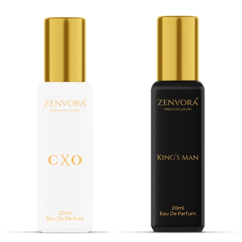 ZENVORA Premium Luxury Perfume Combo for Men (King’s Man + CXO) | Long Lasting Eau De Parfum Pack of 2 (20ml Each)