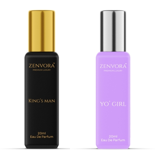 ZENVORA Premium Luxury Perfume Combo for Men & Women (King’s Man + Yo Girl) | Long Lasting Eau De Parfum Pack of 2 (20ml Each)